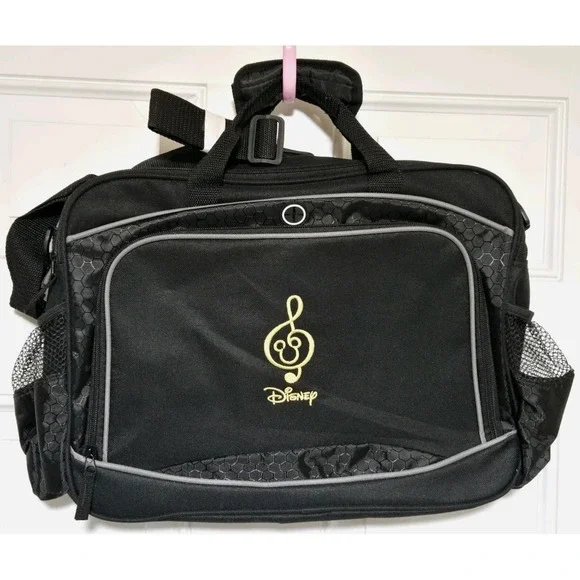 Disney Parks Cast Exclusive Messenger Bag Gold Treble Clef Laptop Black NEW