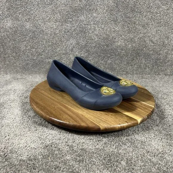 Crocs Gianna Disc Women’s Size 7 Navy Blue Gold Medallion Slip On Ballet Flats