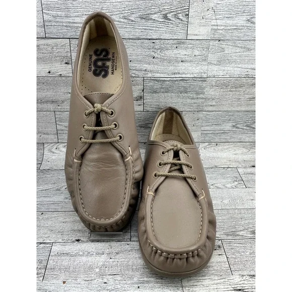 SAS Siesta Women Sz 10M Taupe Leather Handsewn Comfort Walking Shoes Made in USA