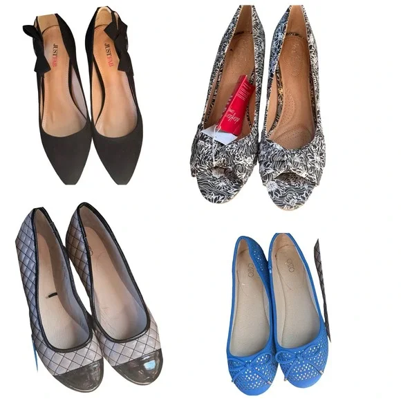 Women's Shoe Bundle Size 10 Flats Heels Dexflex Comfort NWT JustFab‎ Cato Lot
