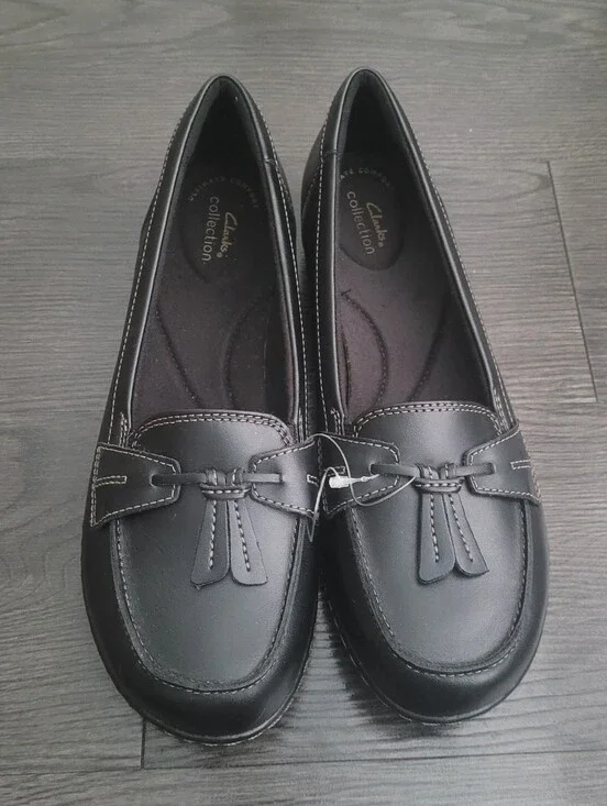 Clarks Collection Ashland Bubble Black Leather Tassel Loafers 9.5M Dark Academia