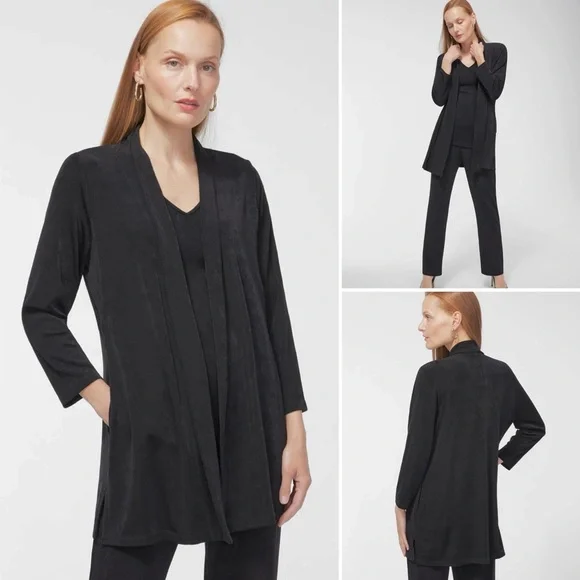 Chico’s Travelers Classic Long Knit Jacket Open Front Pockets Bracelet Sleeves