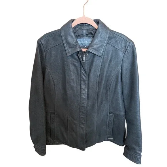 Eddie Bauer Womens‎ Black Leather Investment Jacket Medium