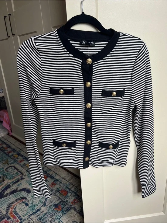 J.Crew Striped Ribbed Cardigan Gold Button Detail Size S