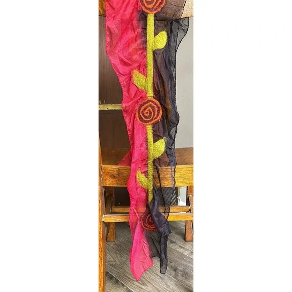 Felted Scarf: Handmade Multi-Colored Merino Wool‎ and Silk Floral NWT 54x9