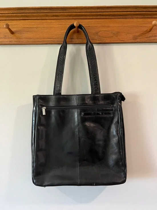 Ebags - Black Leather Tote Bag - Classic Work & Travel Carryall, 15x15