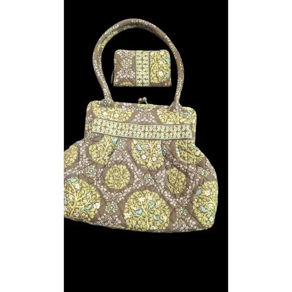 Vera Bradley Kiss Lock Alice Sittin in a Tree Teal/GreenPurse Hand‎ Bag + wallet