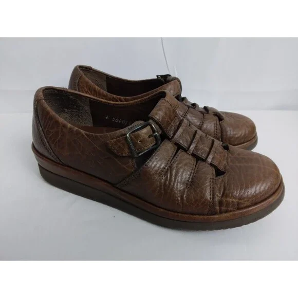 Mephisto Air Jet Comfort Mary Jane Adjustable Strap Brown Leather Shoes Womens 6