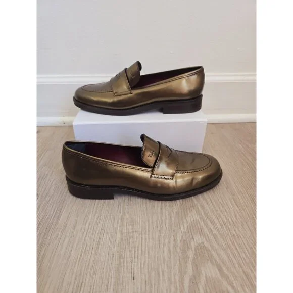 Tommy Hilfiger Penny Loafer 9 Metallic Bronze Slip On Preppy Academia Shoes