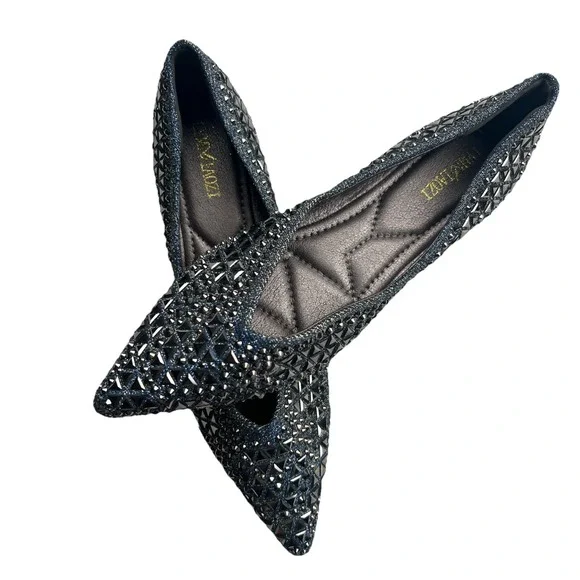 Rivets Flats Pointed Toe Glitter Beading Ballerian Shoes Shallow Mouth Sequined
