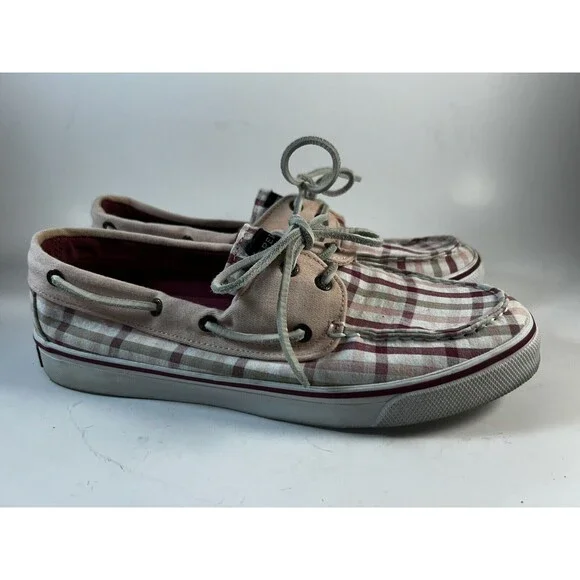 Sperry Topsider Pink Plaid Sneakers Boat Shoes Women’s 9 *flaw