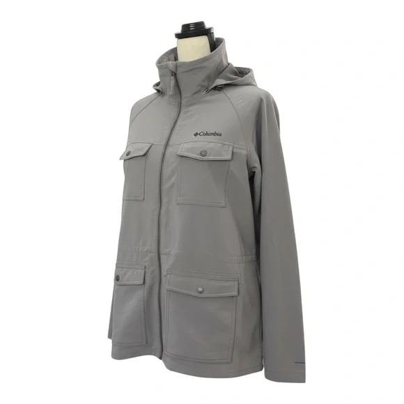 Columbia Women’s Gray Full Zip Utility Jacket‎ Large Hood Pocket Outdoor