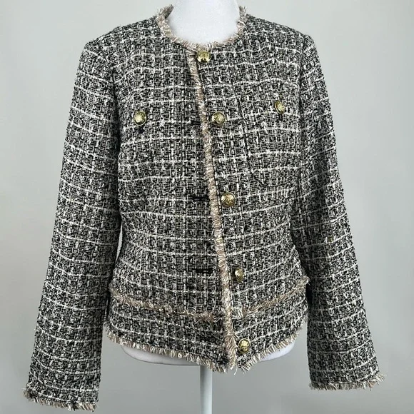 Dennis Basso Tweed Jacket with Pockets Brown/Gold Size 4 NWT