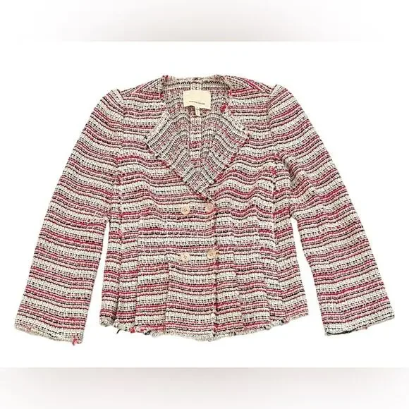 Rebecca Taylor Tweed Blazer Womens Size 4 Striped Blue & Red Cotton Blend