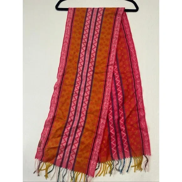 Kuna 100% Baby Alpaca Scarf Pink Orange Geometric Fringe Luxury Peru