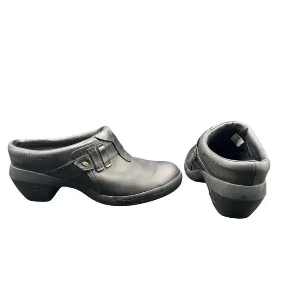 Merrell Black Leather Slip On Clogs Comfort Work Shoes Women’s 8