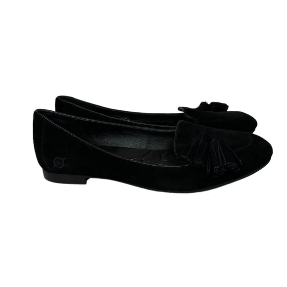 Born Shoes Women's 7.5 M Black Kary Loafer Tassel Flat Slip On Suede D84203‎