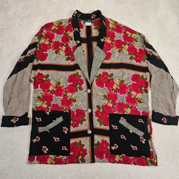 VTG‎ Women's Carole Little Floral Tapestry Blazer Jacket Size 14 Oversized Artsy