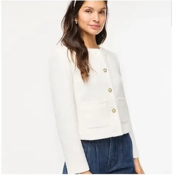 NWT‎ J.Crew Tweed Lady Jacket in White Size 22