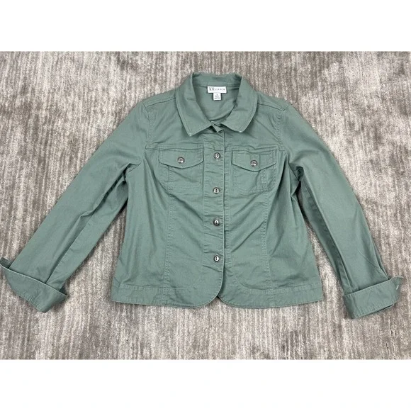 The Tog Shop Jacket Womens S Sage Green Button Front Cotton Stretch Utility Coat