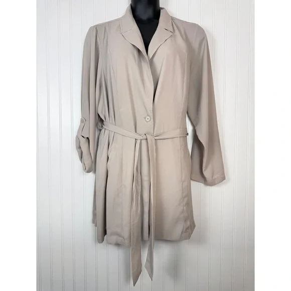 Torrid Trench Jacket Taupe Drape Front Roll Sleeve 3X 22-24 FLAW nwt Classic