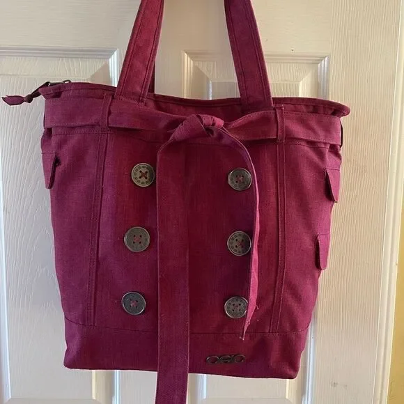 OGIO burgundy canvas large laptop tote with decorative belt fully padded
