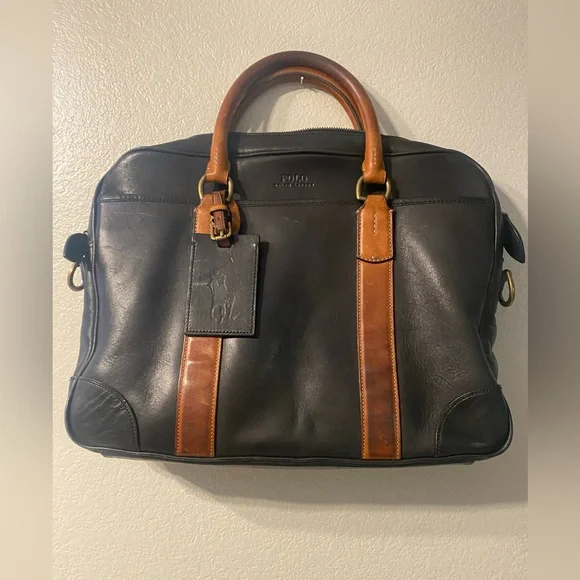 Ralph Lauren Leather Satchel Vintage Laptop Bag Black Brown