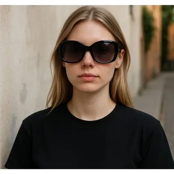 Oscar de la Renta Large Black Animal Print Rounded Square Sunglasses