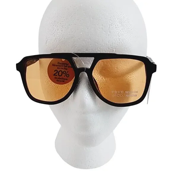 Frye Black Plastic Oversized Square Shield Aviator Sunglasses 100% UV