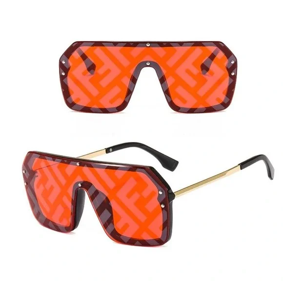 Oversized Fashion Sunglasses Designer‎ Inspired Shield UV Protection Trendy Red