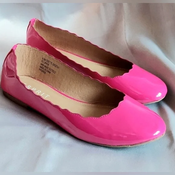 Espirit Shoes, Patent Flats, Hot Pink, Scallop Detail, Soft Cushion Insole‎