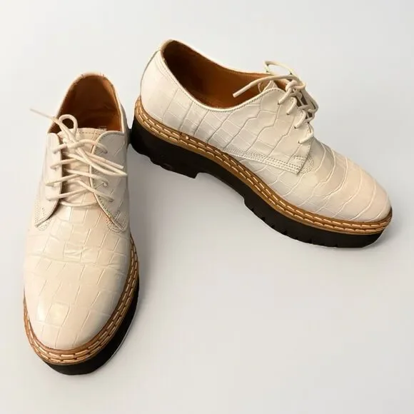 & Other Stories White Croc Leather Oxford Brogues Size EU 38 US 8 Classic Preppy