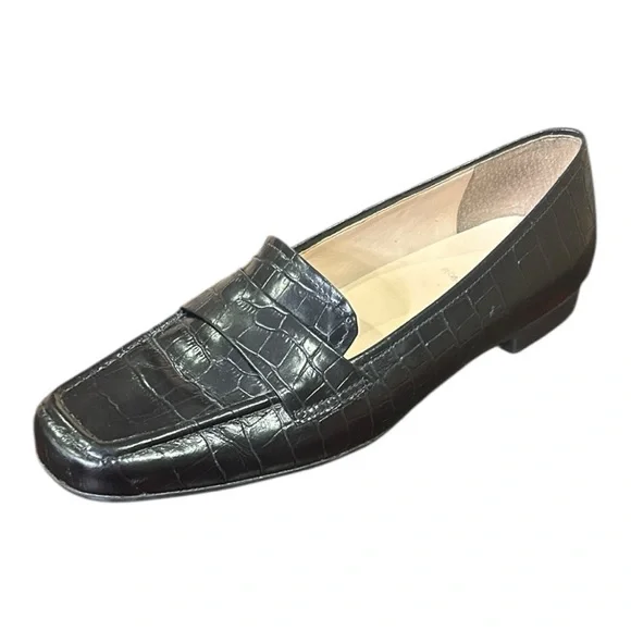 Rockport Embossed Square Toe Leather Loafers Black Size 7