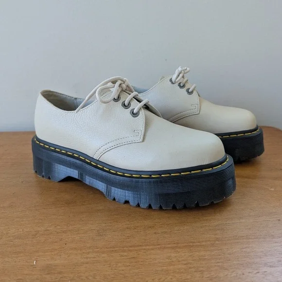 Dr. Martens‎ 8053 Quad Platform Pisa Leather Shoes Parchment Beige 30612 US 9 L
