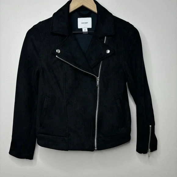 OLD NAVY Faux Suede Moto Jacket Black Whimsigoth XS Goth Biker Going Out Soft