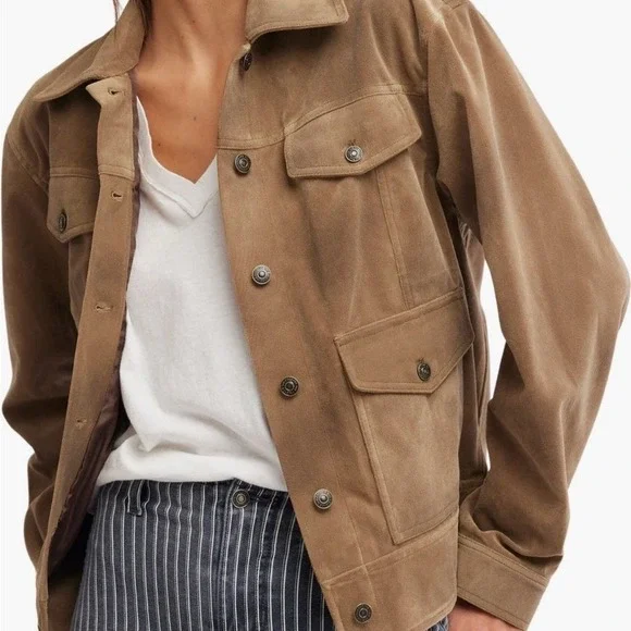 New! Free People Faux Suede Boxy Trucker Jacket Chore Coat