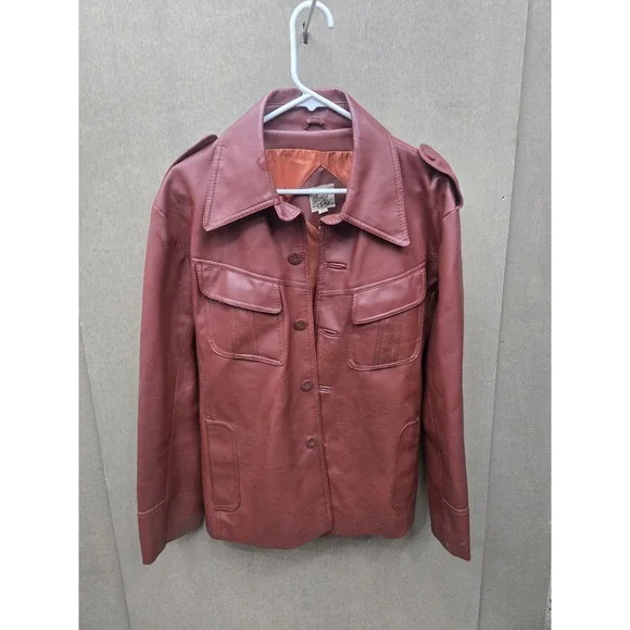 Vintage Golome Genuine Leather Jacket Women's Large Burgundy Button Front Korea