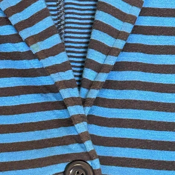 Caslon Women’s Size Large Cotton Knit Blue Stripe One Button relaxed fit Blazer