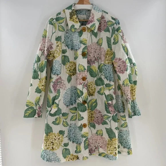Anthropologie By Anthropologie A+ Mellie Hydrangea Swing Raincoat Blue Floral