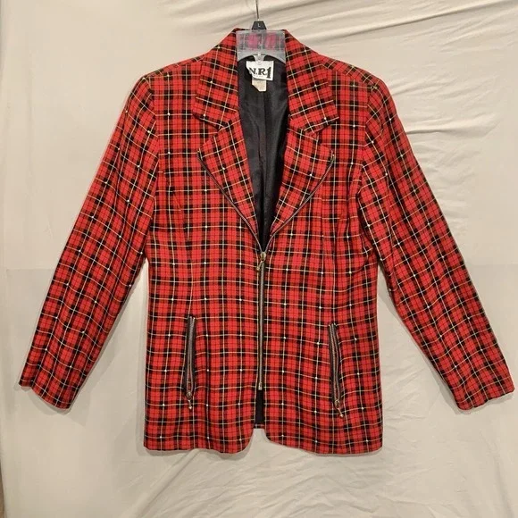 Vintage N.R.1 Red Plaid Blazer Size 8‎ Made in USA Punk Grunge Preppy 90s Y2K
