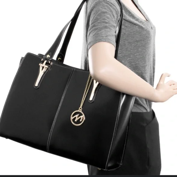 McKlein Glenna Leather Tablet Tote Bag Leather‎ tablet tote black