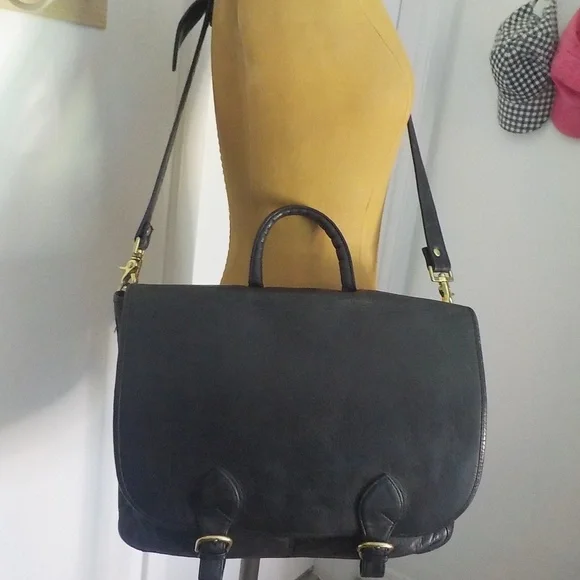 Black Leather Laptop/Biker/Tablet Tote