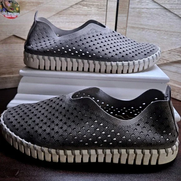 Ilse Jacobsen Gray Hornbaek Tulip Flats Wmn 38 Laser Cut Slip On Sneakers #607