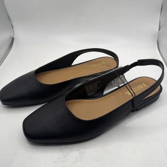 Kensie Women's Felice Dress Shoes Slingback Flats Easy On, Black. New Size 6 New