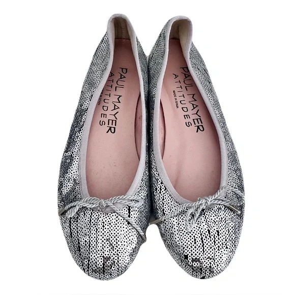 Paul Mayer Attitudes Silver Sequin Ballet Flats, Size 7