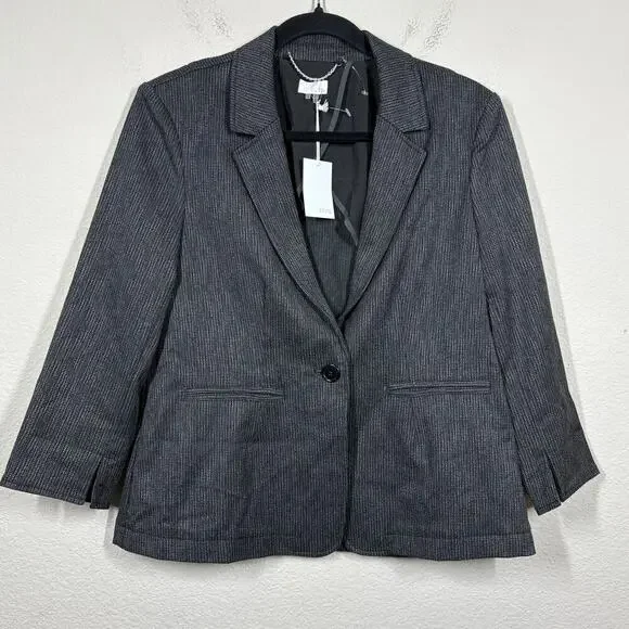 Ecru Womens 8 One Button Single Breasted Blazer Jacket Black Ivory Split Sleeves