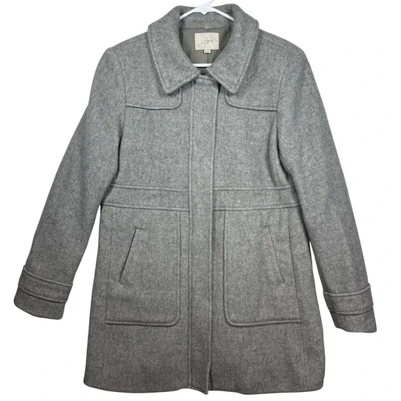 LOFT Women's Grey‎ Herringbone Wool Blend Peacoat Jacket Size Medium