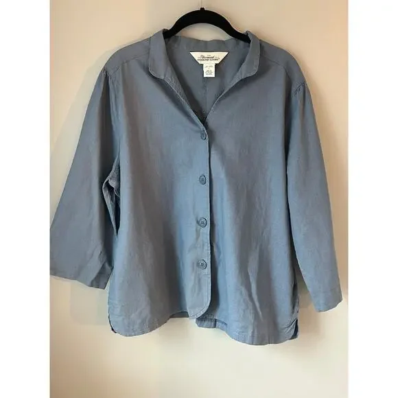 Vermont Country Store Linen Cotton Quarter Sleeve button up blazer jacket