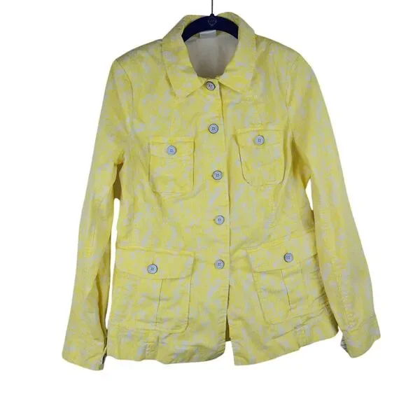 Cabi Womens Jacket Size Small Chore Dainty Floral Artsy Art To Wear Yellow White