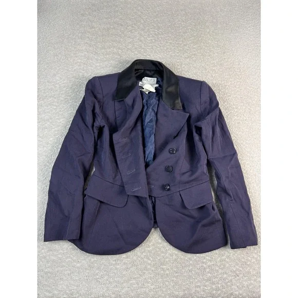 Vintage Yves Saint Laurent Blazer Womens 8 Navy Wool Collar Made France 90s